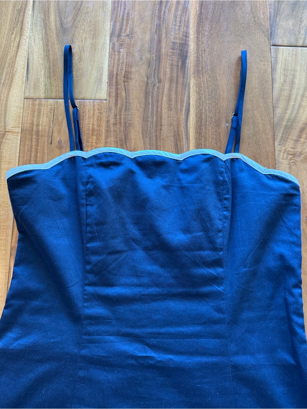 French Connection Navy Mini Dress with Contrast Scallop Trim 100% cotton - Picture 5 of 11